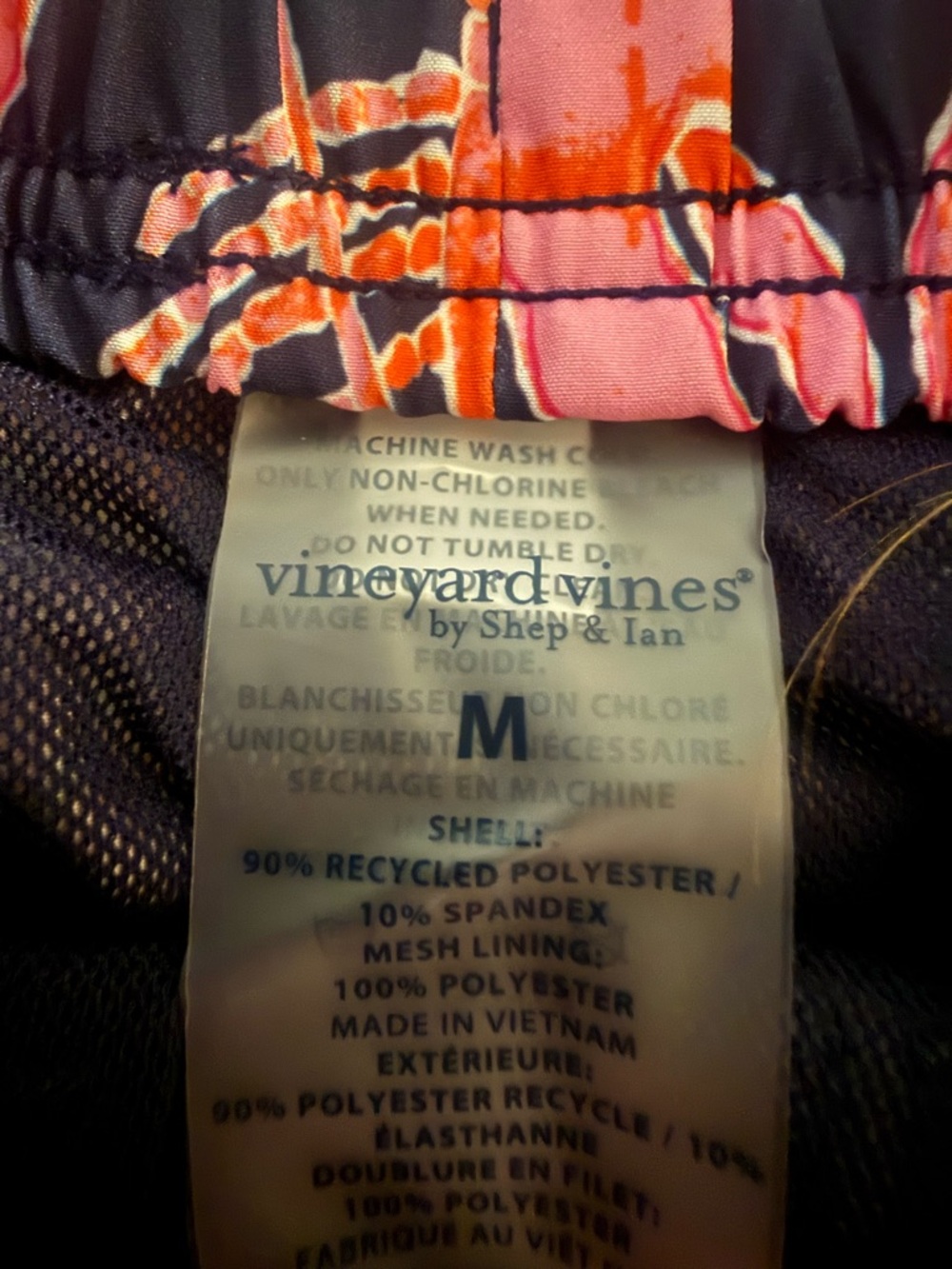 Vineyard Vines Kids Navy Swim Trunks with Pink & Orange Lobsters - Picture 4 of 5